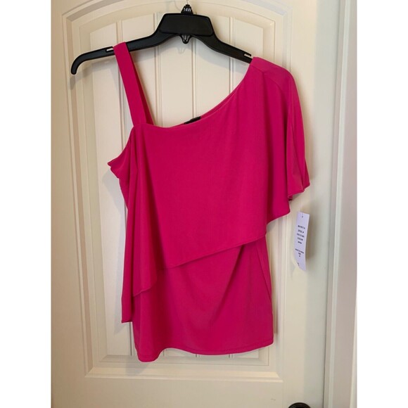 COCO BIANCO WOMENS ONE SHOULDER BLOUSE M BRIGHT PINK NEW - Picture 1 of 2